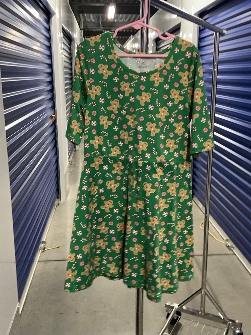 Girls' Green Gingerbread Print A-Line Casual Dress